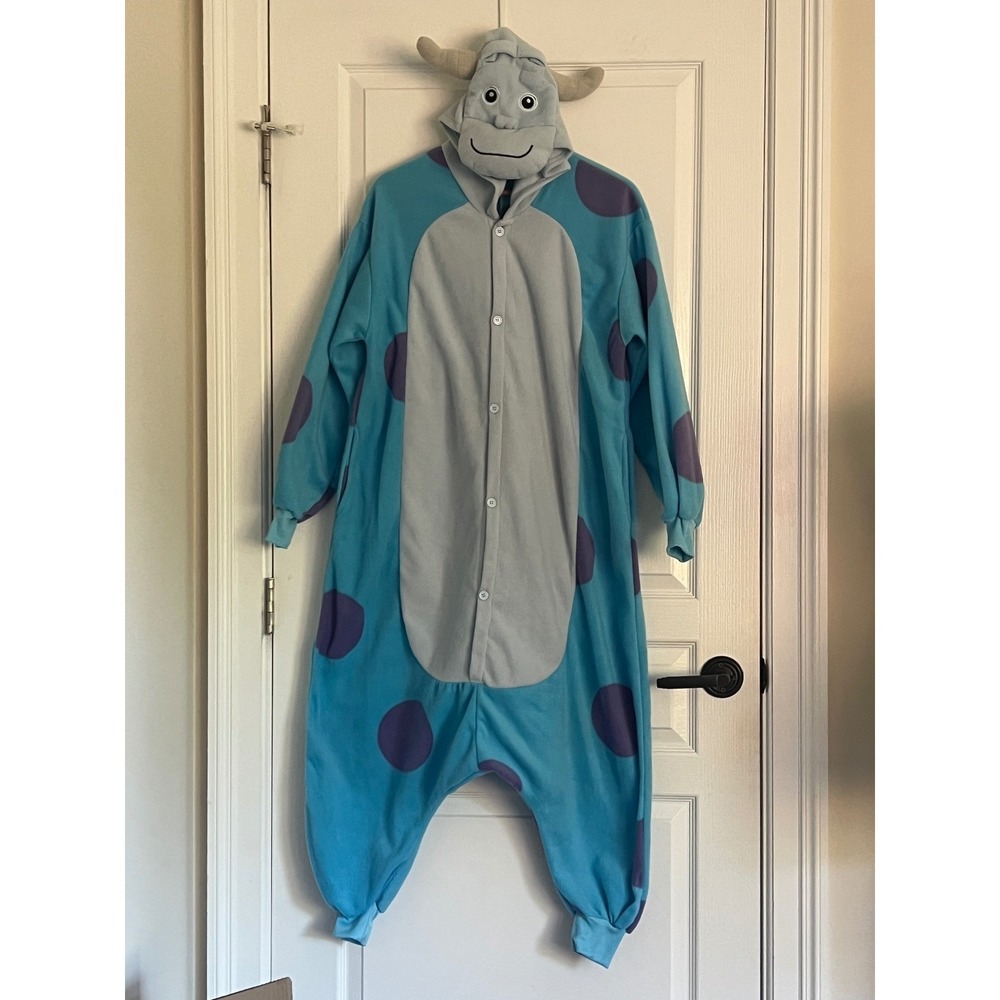 Sully Monster's Inc. Adult Small Flannel Pajama Halloween Costume Blue Fleece